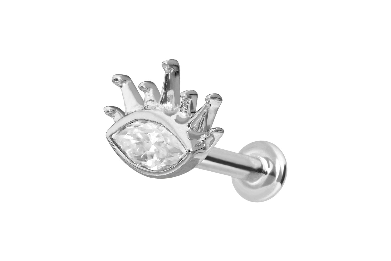 14 Karat Gold Labret Piercing mit Push Fit MOISSANIT-OVAL + SONNENSTRAHLEN